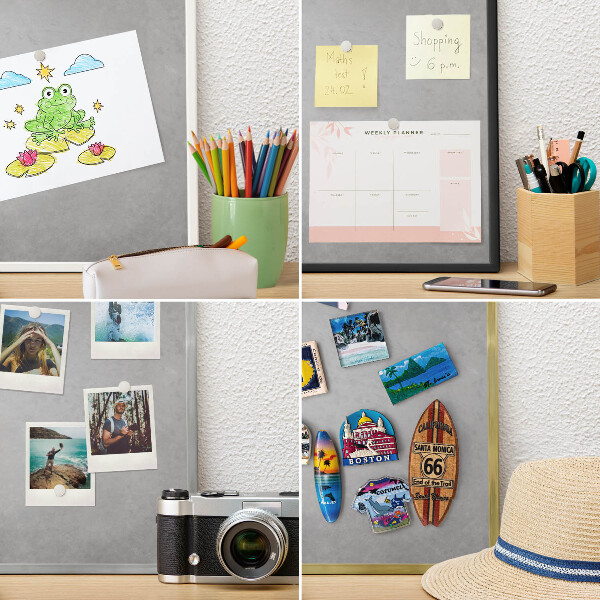 Magnetic board for travel magnets in a white frame Silver fog