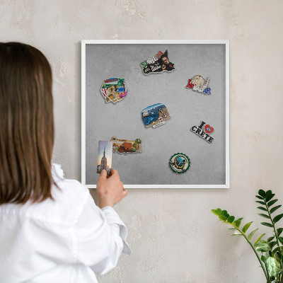Magnetic board for travel magnets in a white frame Silver fog