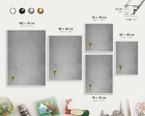 Magnetic board for travel magnets in a white frame Silver fog