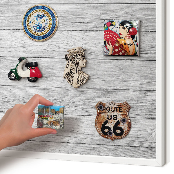 Decorative magnet board with a white frame Wooden texture