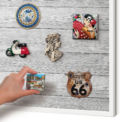 Decorative magnet board with a white frame Wooden texture