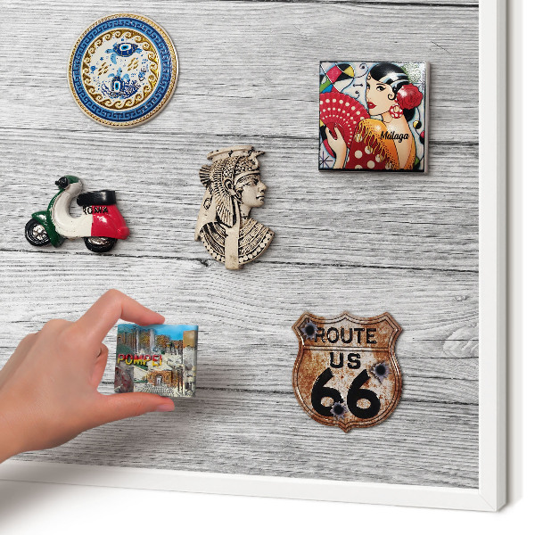 Decorative magnet board with a white frame Wooden texture