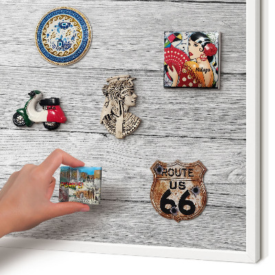 Decorative magnet board with a white frame Wooden texture