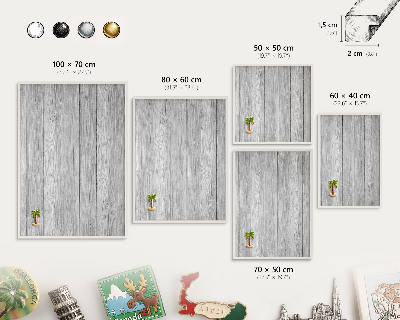 Decorative magnet board with a white frame Wooden texture