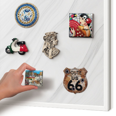 Magnetic board for travel magnets in a white frame Subtle marble