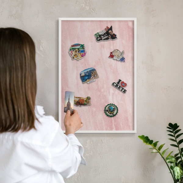 Decorative magnet board with a white frame Pink texture