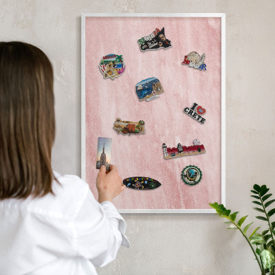 Decorative magnet board with a white frame Pink texture