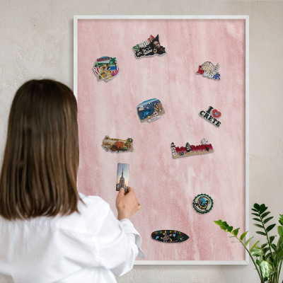 Decorative magnet board with a white frame Pink texture