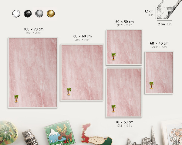Decorative magnet board with a white frame Pink texture