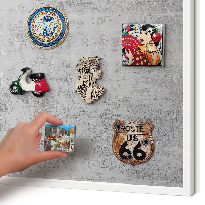 Magnetic board for travel magnets in a white frame Gray surface