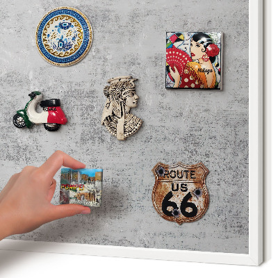 Magnetic board for travel magnets in a white frame Gray surface