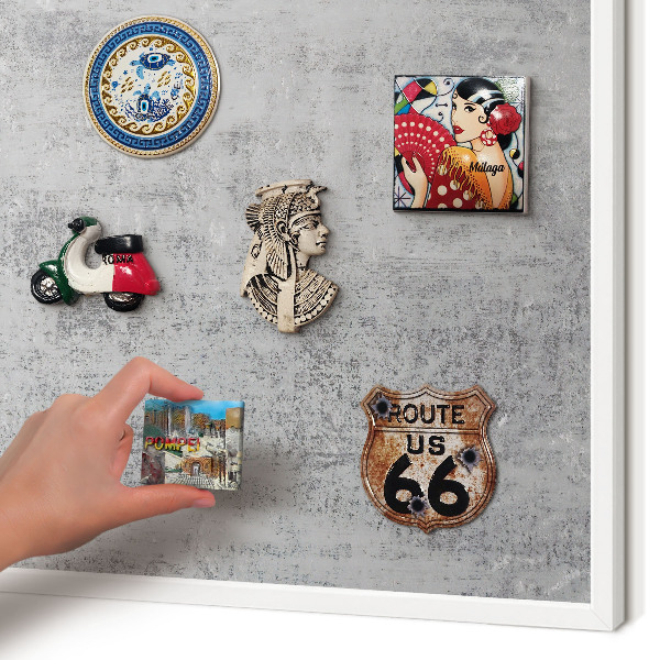 Magnetic board for travel magnets in a white frame Gray surface