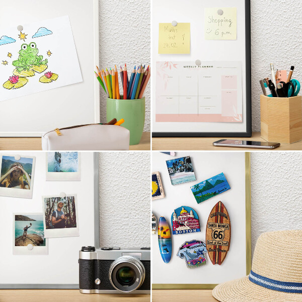 Magnetic board for travel magnets in a white frame Pure white