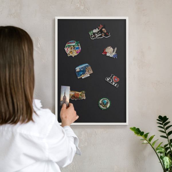 Decorative magnet board with a white frame Black