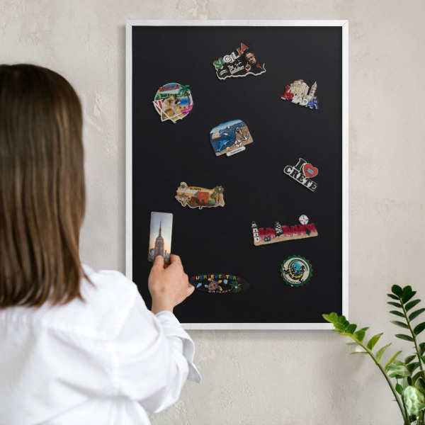 Decorative magnet board with a white frame Black