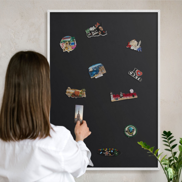 Decorative magnet board with a white frame Black