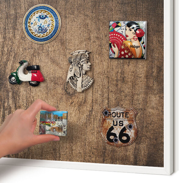 Decorative magnet board with a white frame Wooden texture