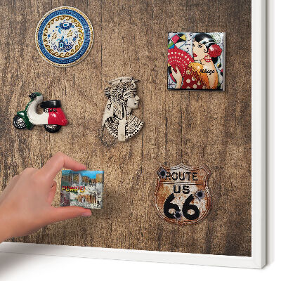 Decorative magnet board with a white frame Wooden texture