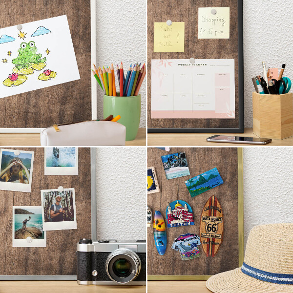 Decorative magnet board with a white frame Wooden texture