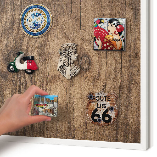 Decorative magnet board with a white frame Wooden texture