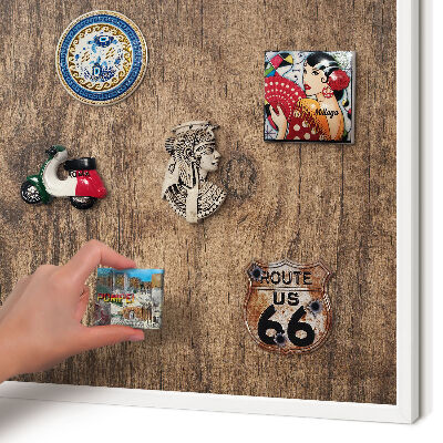 Decorative magnet board with a white frame Wooden texture