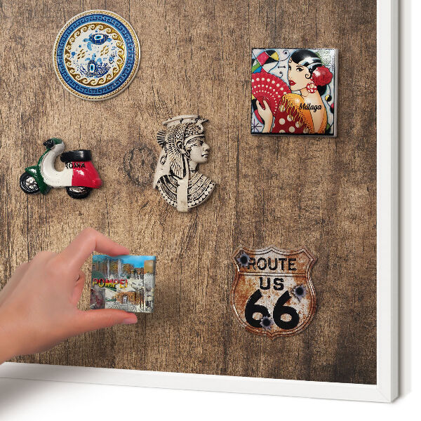 Decorative magnet board with a white frame Wooden texture