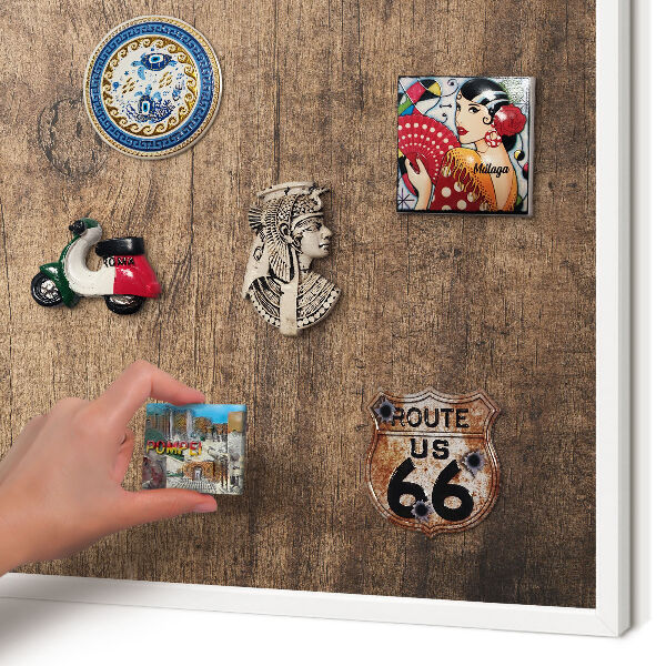 Decorative magnet board with a white frame Wooden texture