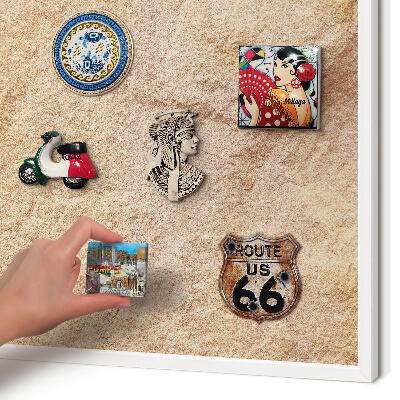 Magnetic board for travel magnets in a white frame Stone texture