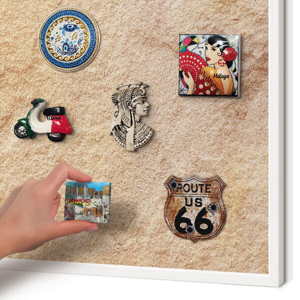 Magnetic board for travel magnets in a white frame Stone texture