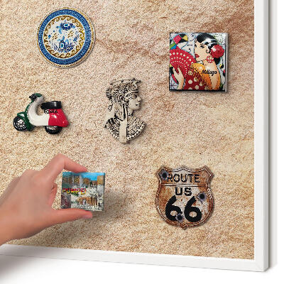 Magnetic board for travel magnets in a white frame Stone texture