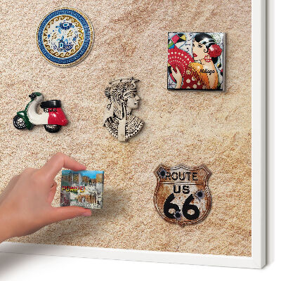 Magnetic board for travel magnets in a white frame Stone texture