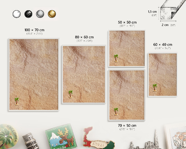 Magnetic board for travel magnets in a white frame Stone texture