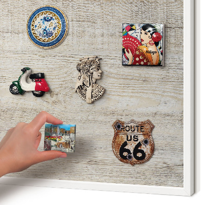 Decorative magnet board with a white frame Wooden texture