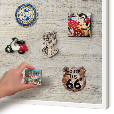Decorative magnet board with a white frame Wooden texture