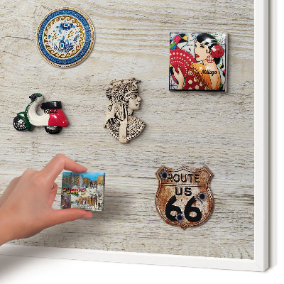 Decorative magnet board with a white frame Wooden texture