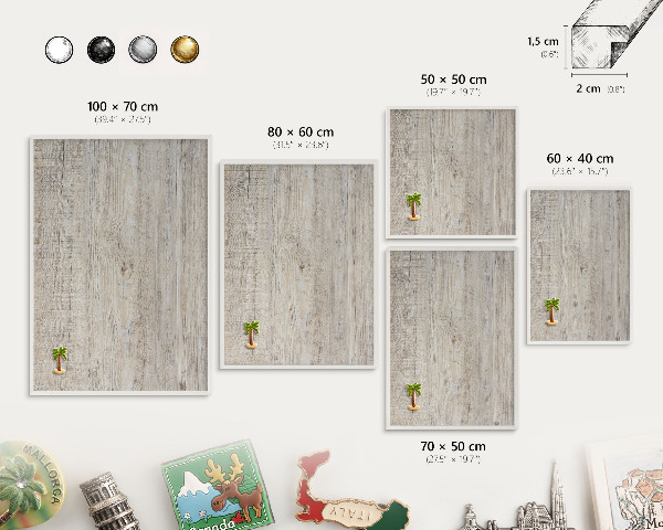 Decorative magnet board with a white frame Wooden texture