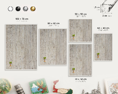 Decorative magnet board with a white frame Wooden texture