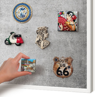 Magnetic board for travel magnets in a white frame Concrete minimalism