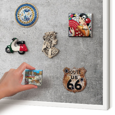 Magnetic board for travel magnets in a white frame Concrete minimalism