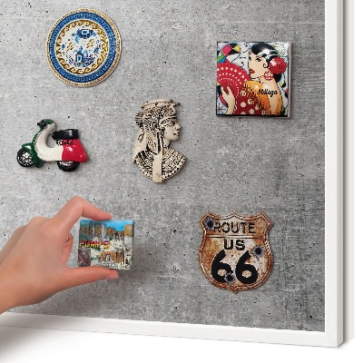 Magnetic board for travel magnets in a white frame Concrete minimalism