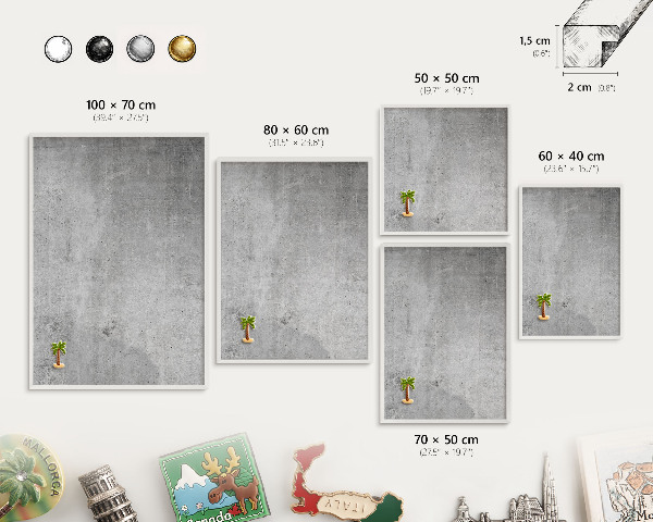 Magnetic board for travel magnets in a white frame Concrete minimalism