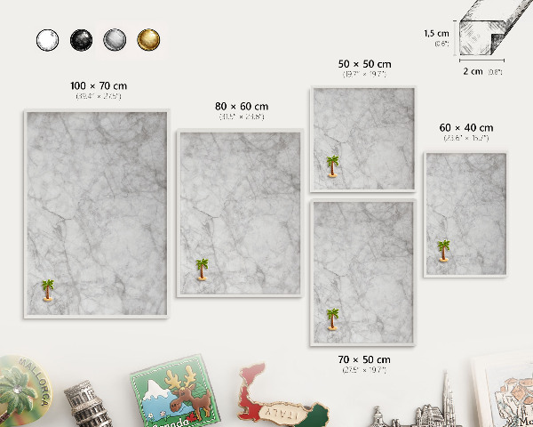 Decorative magnet board with a white frame Gray marble
