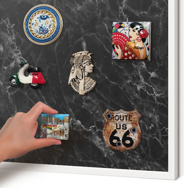 Decorative magnet board with a white frame Black marble