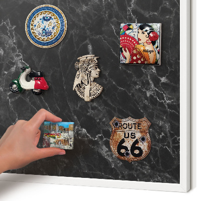 Decorative magnet board with a white frame Black marble
