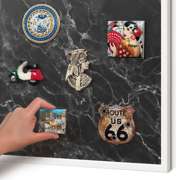 Decorative magnet board with a white frame Black marble