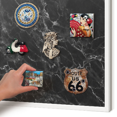 Decorative magnet board with a white frame Black marble