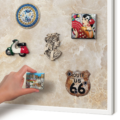 Magnetic board for travel magnets in a white frame Cream marble