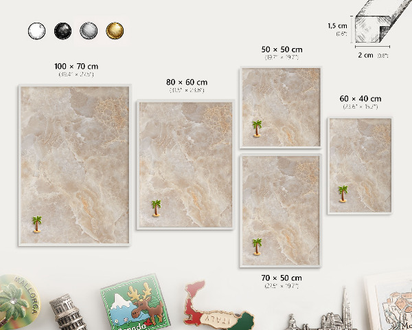 Magnetic board for travel magnets in a white frame Cream marble