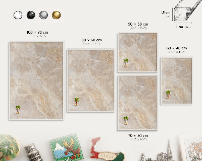 Magnetic board for travel magnets in a white frame Cream marble