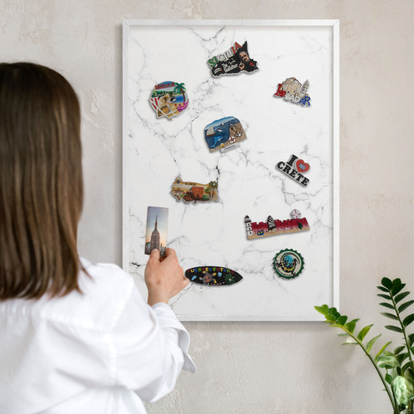 Decorative magnet board with a white frame Marble pattern